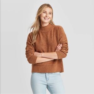 Mock Turtleneck Pullover Sweater- Rust -Small